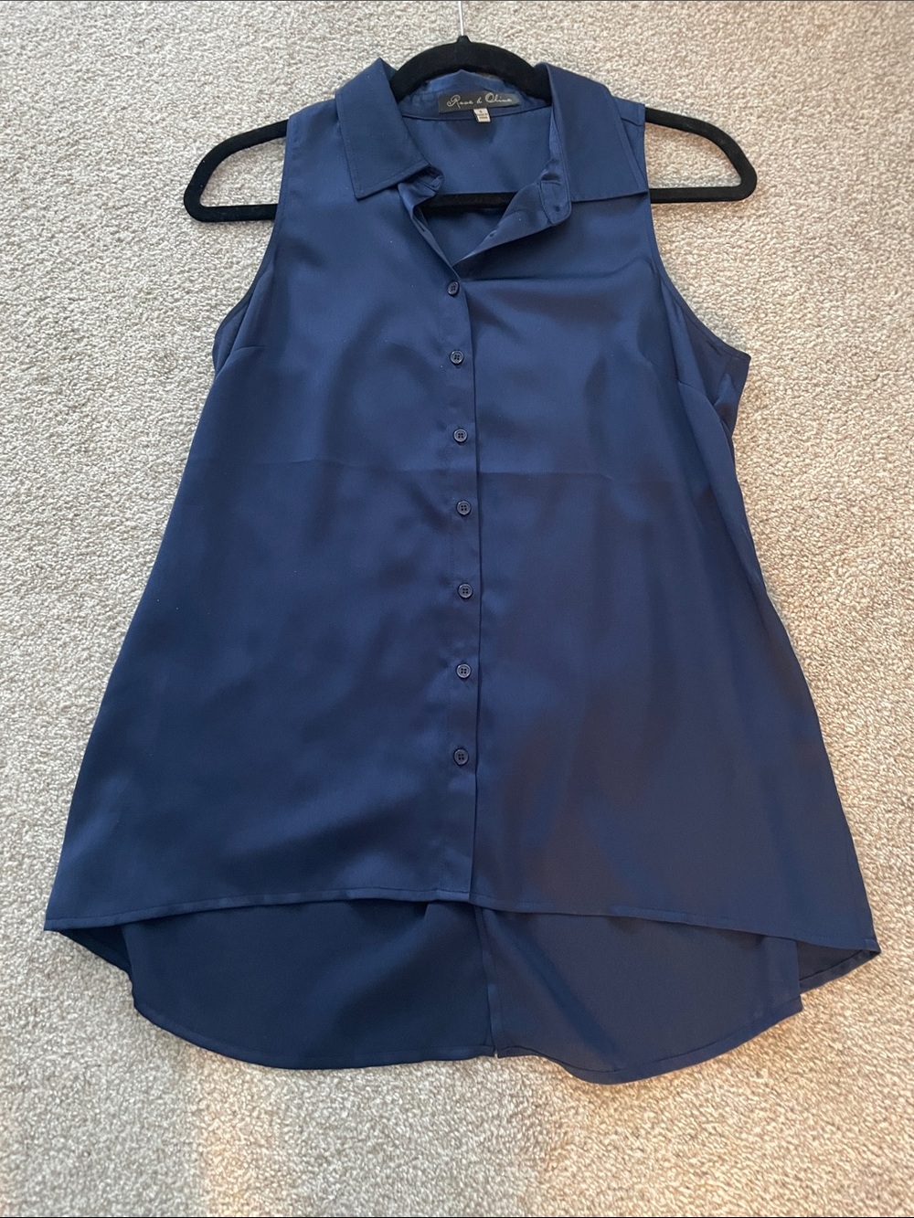 Navy Sleeveless Button-Front Tunic Blouse